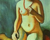 奥古斯特 马克 : Female nude with corall necklace